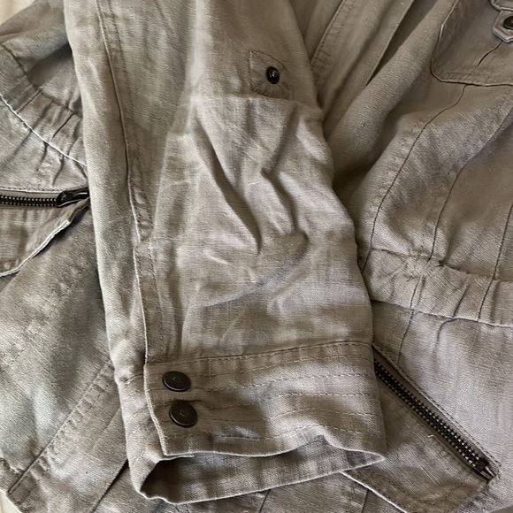 Inc 100% linen military utility jacket women’s size XL Tan roll sleeve - Picture 7 of 7